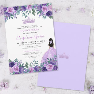 Vattenfärg Blommig Lila Rosor Quinceanera Inbjudningar