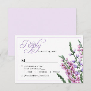 Vattenfärg Blommig Ljung Bröllop RSVP OSA Kort