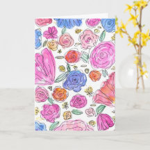 Vattenfärg Blommig Lyckönskningskort (Tomt Inuti)