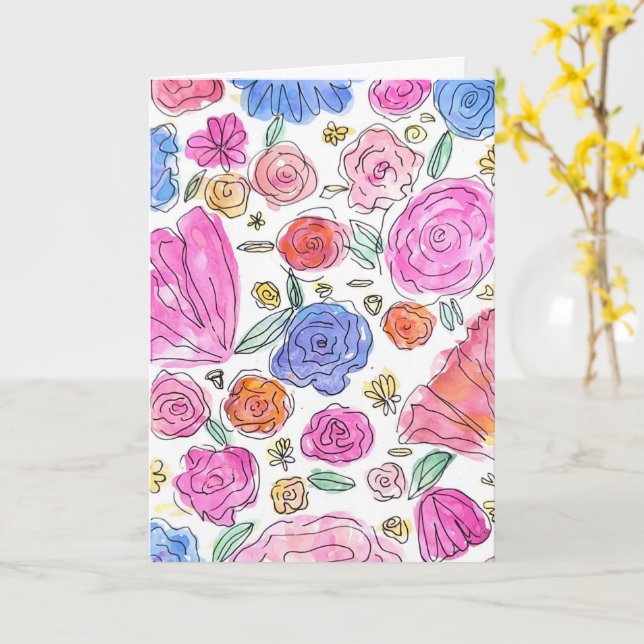 Vattenfärg Blommig Lyckönskningskort (Tomt Inuti) Kort (Gul blomma)