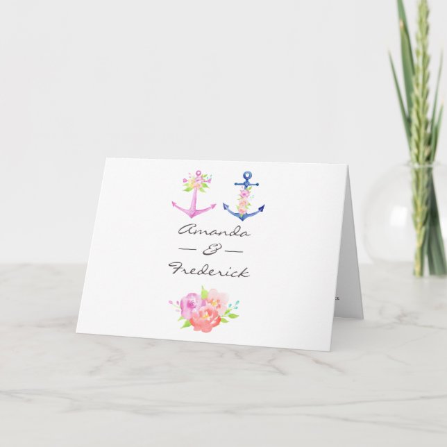Vattenfärg Blommig Marin Bröllop Program (Framsida)