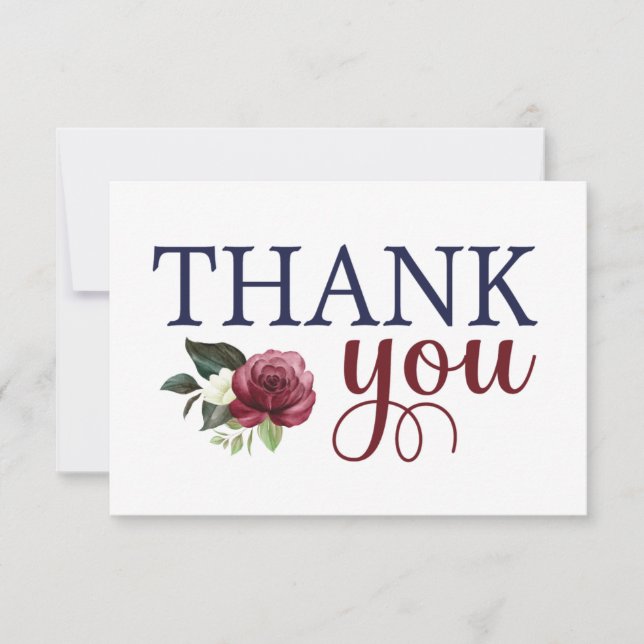 Vattenfärg Blommig Marinblå & Vinröd Tacksamhetsko Tack Kort (Framsida)
