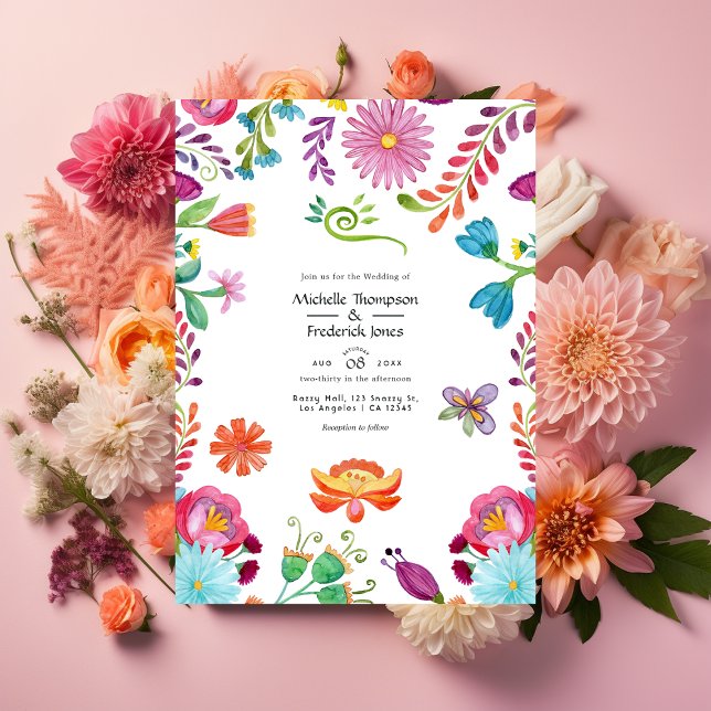 Vattenfärg Blommig Mexikansk Fiesta Bröllop Inbjudningar (Skapare uppladdad)