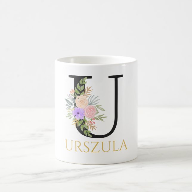 Vattenfärg Blommig Monogram Kaffe Mugg (Center)