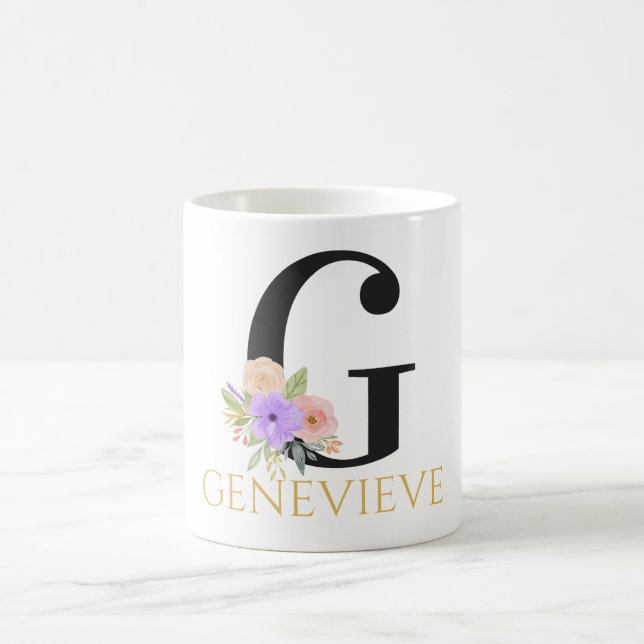 Vattenfärg Blommig Monogram Kaffe Mugg (Center)