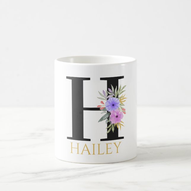 Vattenfärg Blommig Monogram Kaffe Mugg (Center)
