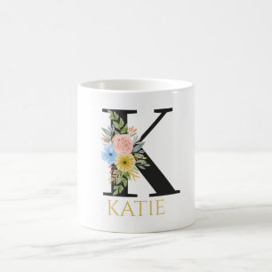 Vattenfärg Blommig Monogram Kaffe Mugg
