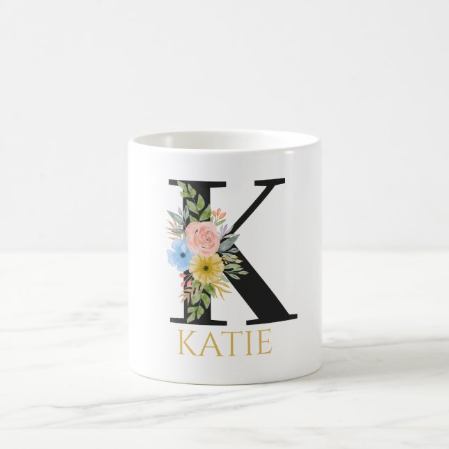 Vattenfärg Blommig Monogram Kaffe Mugg (Center)