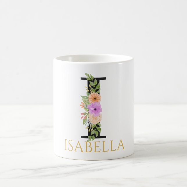 Vattenfärg Blommig Monogram Kaffe Mugg (Center)