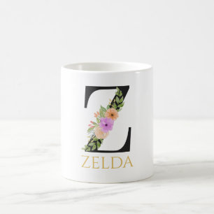 Vattenfärg Blommig Monogram Kaffe Mugg