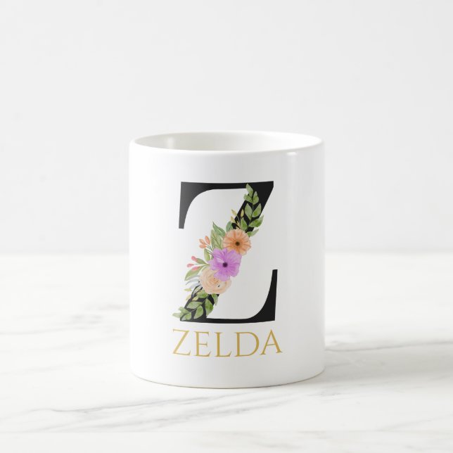 Vattenfärg Blommig Monogram Kaffe Mugg (Center)