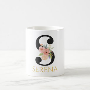 Vattenfärg Blommig Monogram Kaffe Mugg