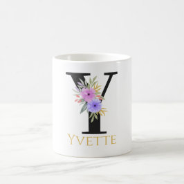 Vattenfärg Blommig Monogram Kaffe Mugg