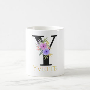 Vattenfärg Blommig Monogram Kaffe Mugg
