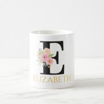 Vattenfärg Blommig Monogram Kaffe Mugg