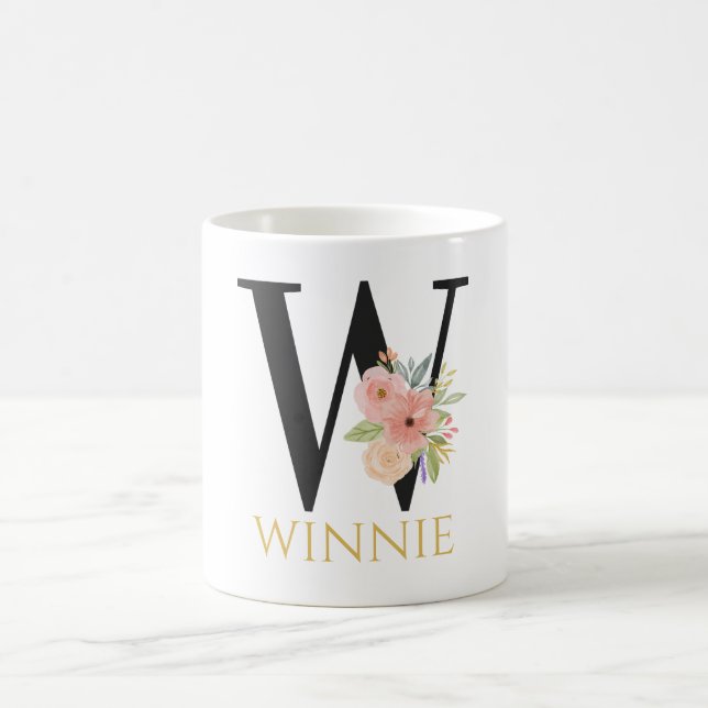 Vattenfärg Blommig Monogram Kaffe Mugg (Center)