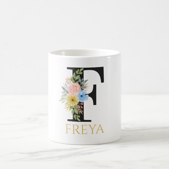 Vattenfärg Blommig Monogram Kaffe Mugg (Center)