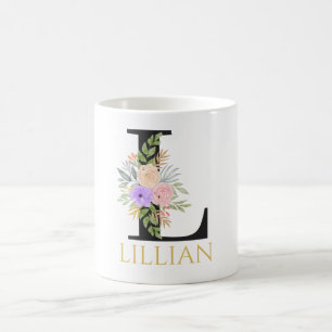 Vattenfärg Blommig Monogram Kaffe Mugg