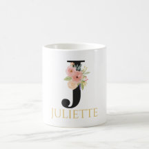 Vattenfärg Blommig Monogram Kaffe Mugg