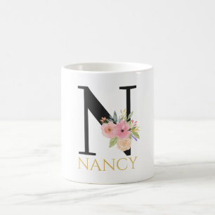 Vattenfärg Blommig Monogram Kaffe Mugg