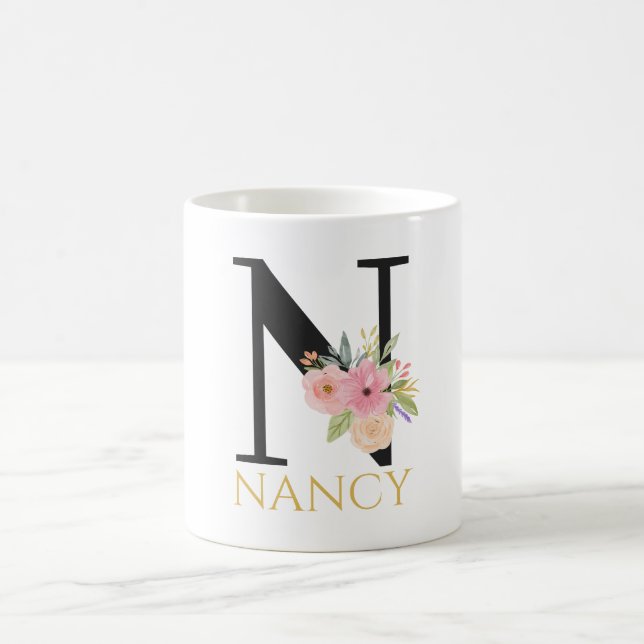 Vattenfärg Blommig Monogram Kaffe Mugg (Center)