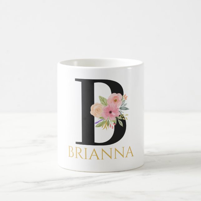 Vattenfärg Blommig Monogram Kaffe Mugg (Center)