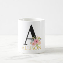 Vattenfärg Blommig Monogram Kaffe Mugg