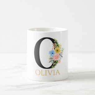Vattenfärg Blommig Monogram Kaffe Mugg