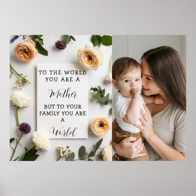 Vattenfärg blommig mönster Glad mors dag Foto Poster (Framsidan)