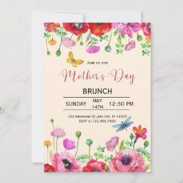 Vattenfärg Blommig Mors Dag Brunch Inbjudan