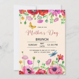 Vattenfärg Blommig Mors Dag Brunch Inbjudan