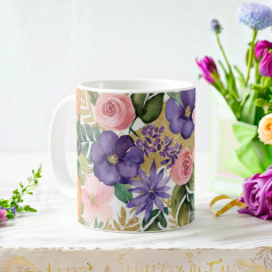 Vattenfärg blommig mugg med guldförgyllningar