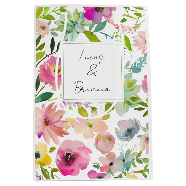 Vattenfärg Blommig NAMN & NAMN Bröllop Färgrik (Framsidan)