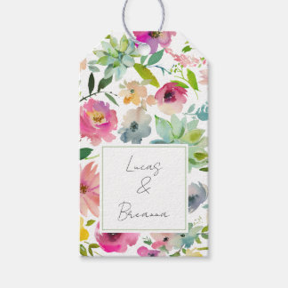 Vattenfärg Blommig NAMN & NAMN Bröllop Färgrik Presentetikett