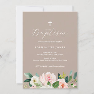 Vattenfärg Blommig Neutral Dop Invitation Inbjudningar