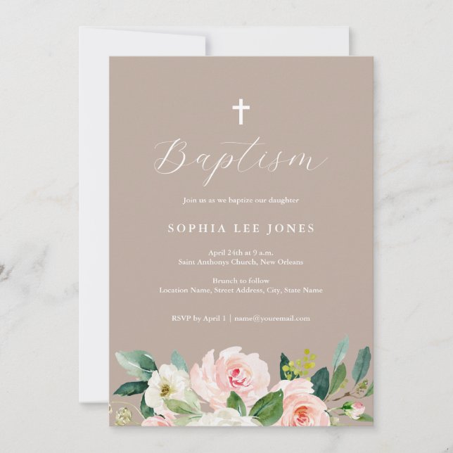 Vattenfärg Blommig Neutral Dop Invitation Inbjudningar (Framsida)