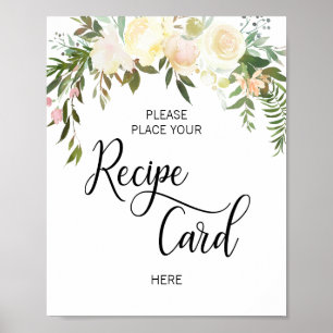Vattenfärg Blommig Rosa Bröllopsdusch RECEPT SKYLT