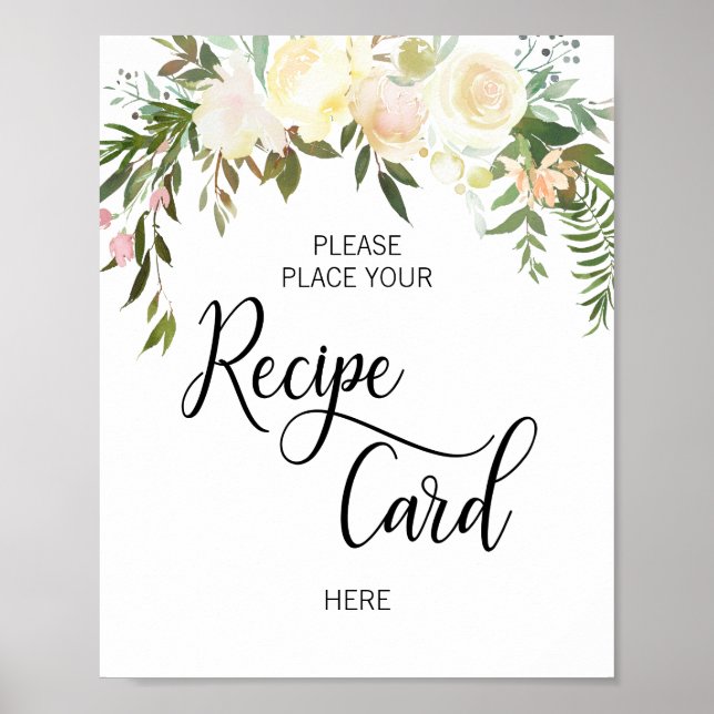 Vattenfärg Blommig Rosa Bröllopsdusch RECEPT SKYLT (Framsidan)