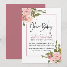 Vattenfärg blommig Rosa och Roséguld Babyfirande