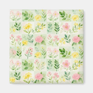 Vattenfärg Blommig Rutigt Mönster Magnet