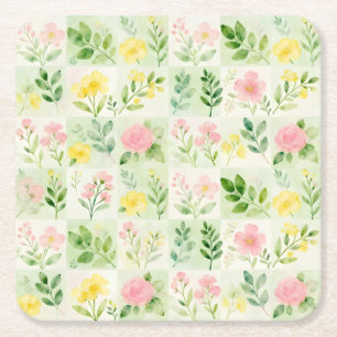 Vattenfärg Blommig Rutigt Mönster Underlägg Papper Kvadrat