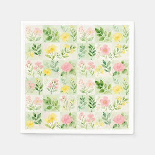 Vattenfärg Blommig Rutnät Mönster Pappersservett