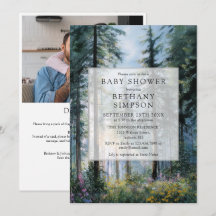 Vattenfärg Blommig Skog QR-kod Baby Shower-inbjuda
