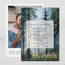 Vattenfärg Blommig Skog QR-kod Baby Shower-inbjuda