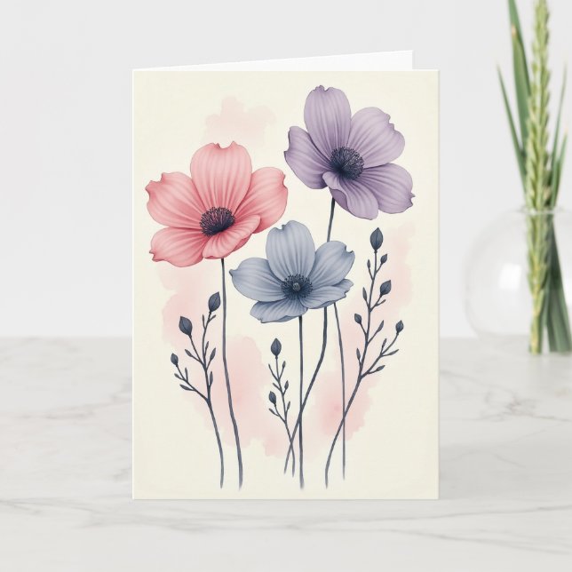Vattenfärg Blommig Skönhetskort Kort (Framsida)