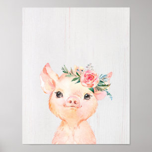 Vattenfärg Blommig Smågris Poster