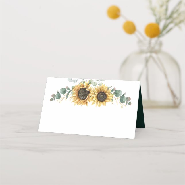 Vattenfärg Blommig Solros Bröllop Placeringskort (Framsida)