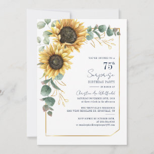Vattenfärg Blommig Solros Script 75-årsdag Inbjudningar