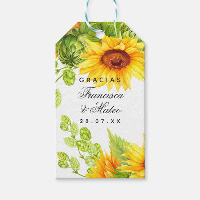Vattenfärg Blommig Spansk Fiesta Bröllop Tack Presentetikett (Framsidan)