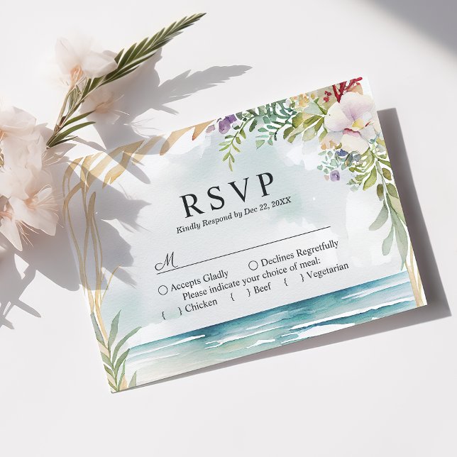 Vattenfärg Blommig Strand Sommar Bröllop RSVP-kort OSA Kort (Skapare uppladdad)